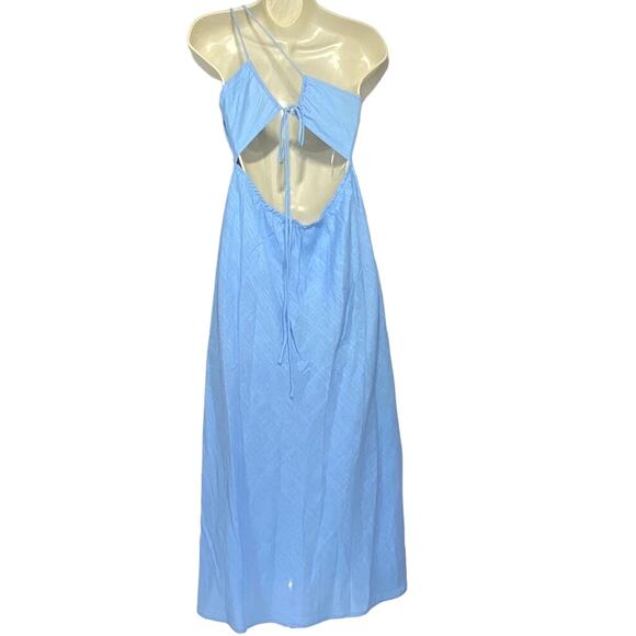 Fortunate One Blue One Shoulder Linen-blend Maxi Dress women sz L - Picture 4 of 9